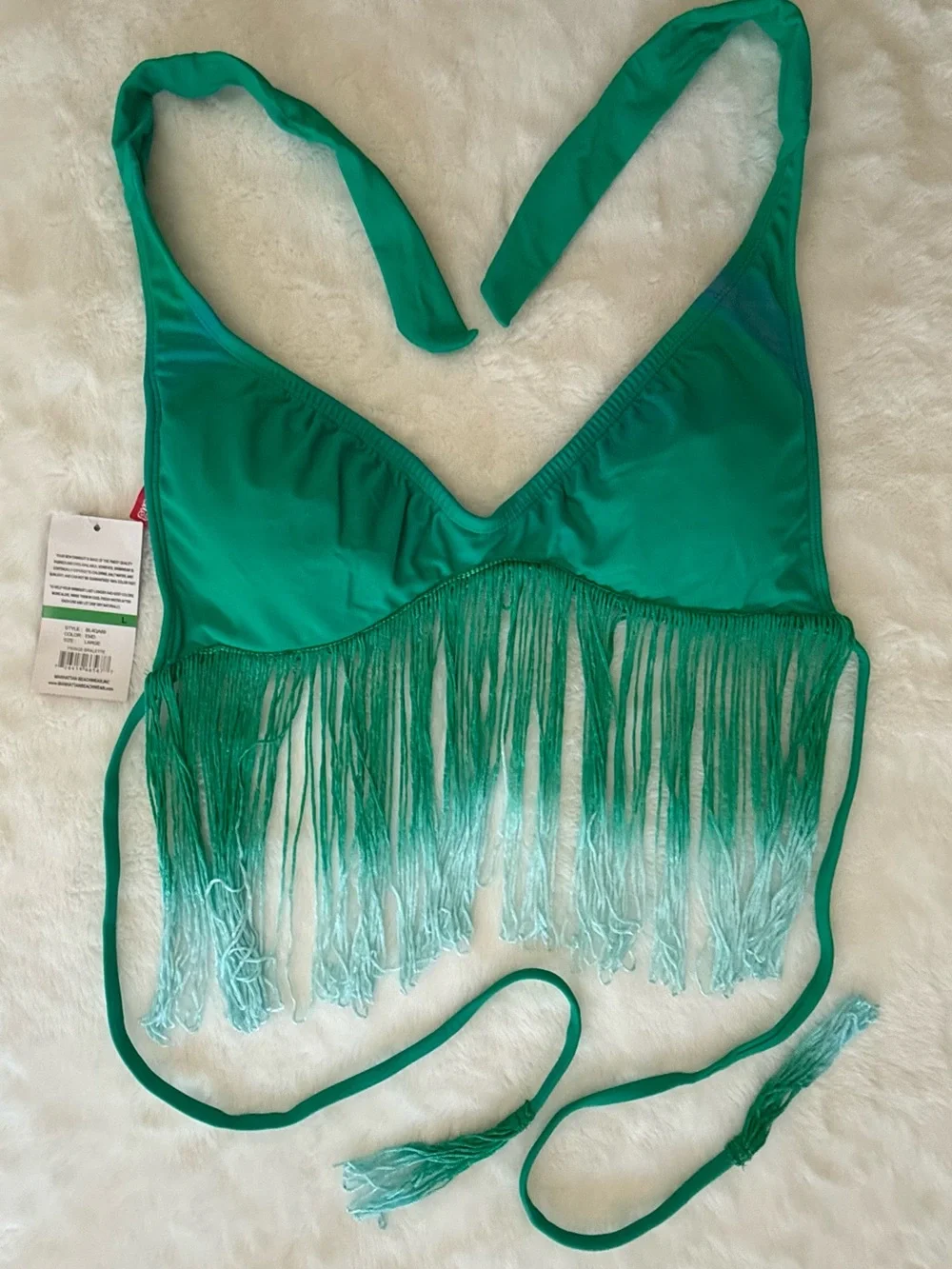 NWT Bikini Lab Ombré Fringe Triangle Bikini Top Green Size Large